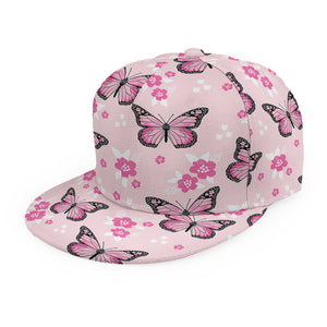 Pink Monarch Butterfly Pattern Print Snapback Cap