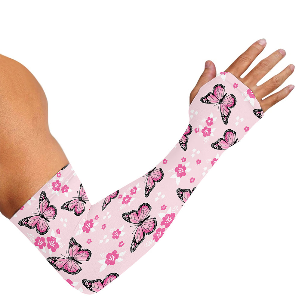 Pink Monarch Butterfly Pattern Print Sun Protection Arm Sleeves