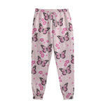 Pink Monarch Butterfly Pattern Print Sweatpants