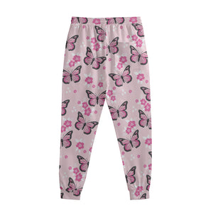 Pink Monarch Butterfly Pattern Print Sweatpants