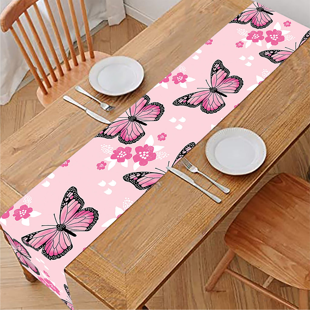 Pink Monarch Butterfly Pattern Print Table Runner