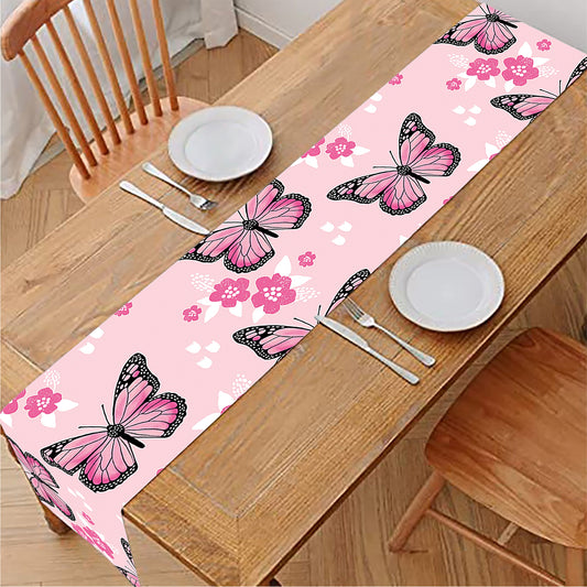Pink Monarch Butterfly Pattern Print Table Runner