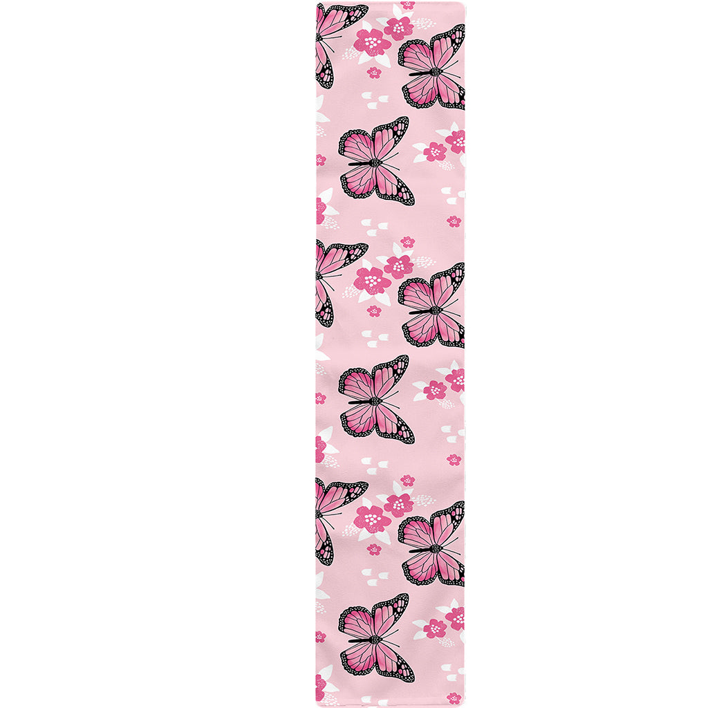 Pink Monarch Butterfly Pattern Print Table Runner