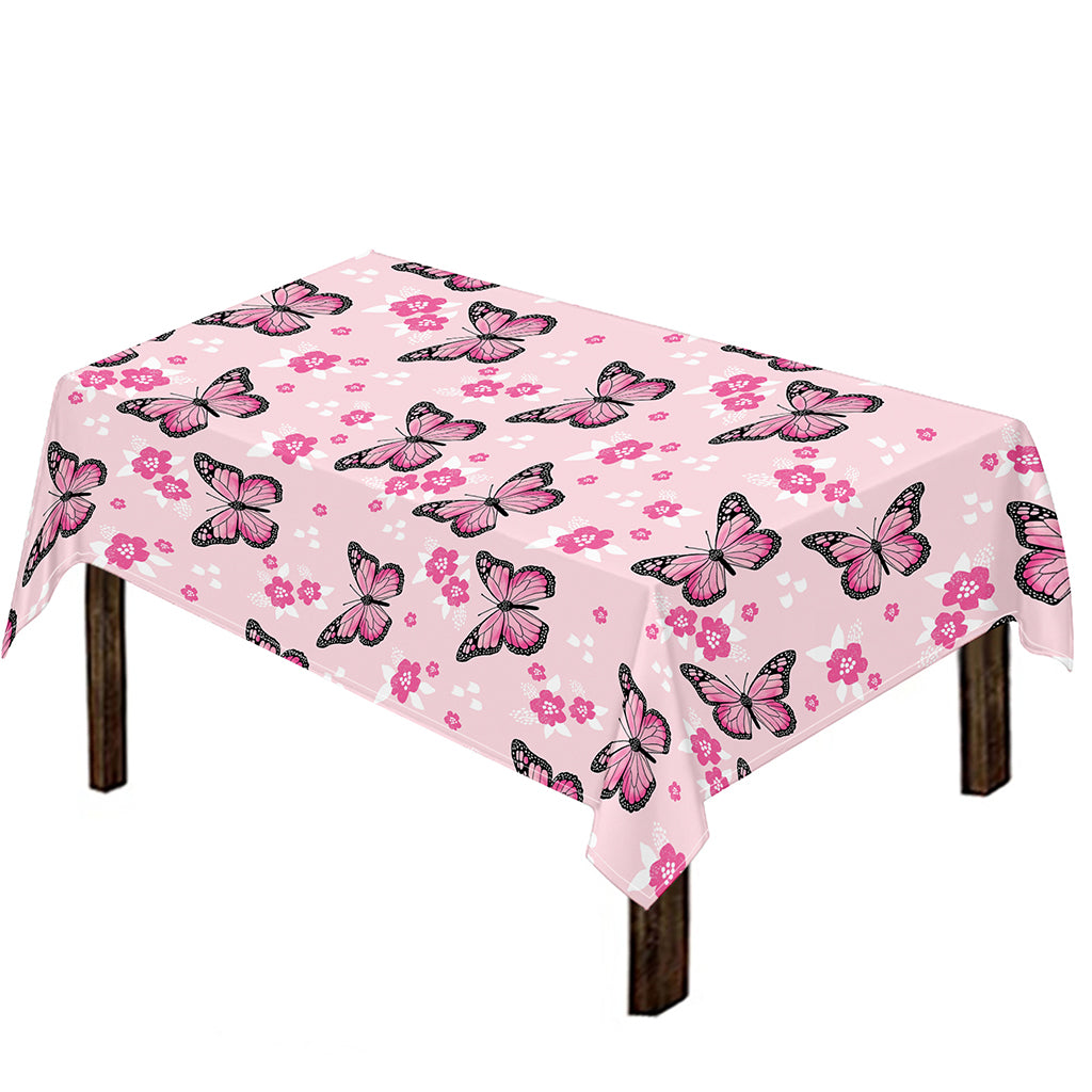 Pink Monarch Butterfly Pattern Print Tablecloth