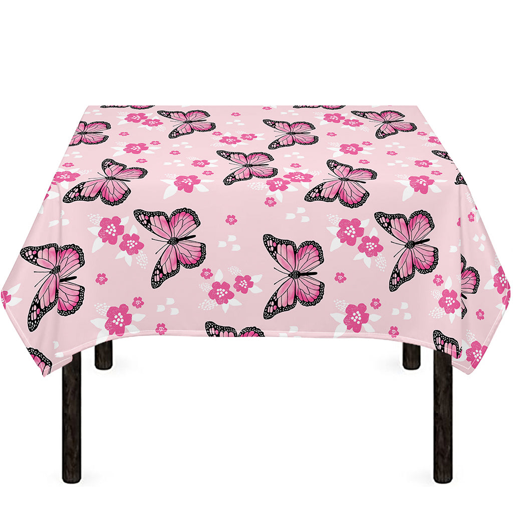 Pink Monarch Butterfly Pattern Print Tablecloth