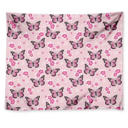 Pink Monarch Butterfly Pattern Print Tapestry