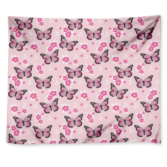 Pink Monarch Butterfly Pattern Print Tapestry