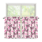 Pink Monarch Butterfly Pattern Print Tier Curtains