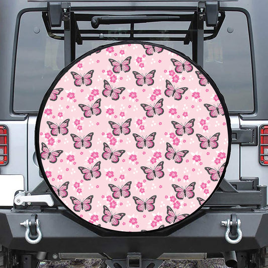 Pink Monarch Butterfly Pattern Print Tire Cover