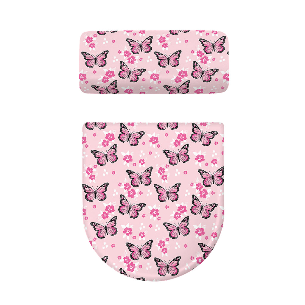 Pink Monarch Butterfly Pattern Print Toilet Lid And Tank Cover Set
