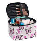 Pink Monarch Butterfly Pattern Print Travel Makeup Bag