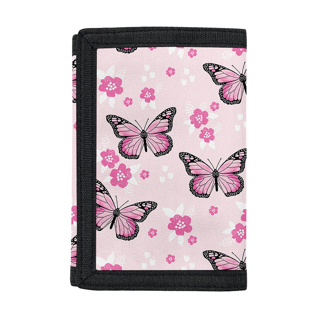Pink Monarch Butterfly Pattern Print Trifold Wallet