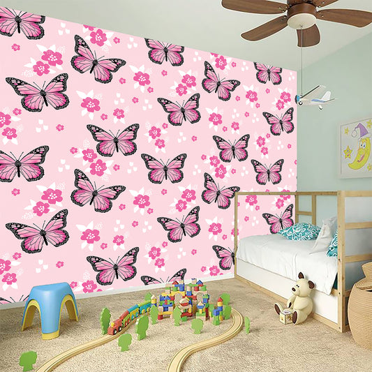Pink Monarch Butterfly Pattern Print Wall Sticker