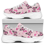 Pink Monarch Butterfly Pattern Print White Chunky Shoes