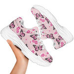 Pink Monarch Butterfly Pattern Print White Chunky Shoes