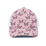 Pink Monarch Butterfly Pattern Print White Mesh Trucker Cap