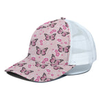 Pink Monarch Butterfly Pattern Print White Mesh Trucker Cap
