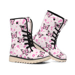 Pink Monarch Butterfly Pattern Print Winter Boots