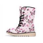 Pink Monarch Butterfly Pattern Print Winter Boots