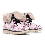 Pink Monarch Butterfly Pattern Print Winter Boots