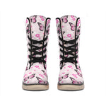 Pink Monarch Butterfly Pattern Print Winter Boots