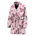 Pink Monarch Butterfly Pattern Print Women's Bathrobe