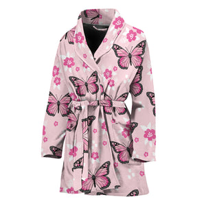 Pink Monarch Butterfly Pattern Print Women's Bathrobe