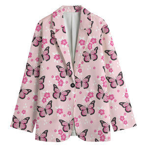 Pink Monarch Butterfly Pattern Print Women's Blazer