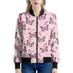 Pink Monarch Butterfly Pattern Print Women's Bomber Jacket