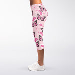Pink Monarch Butterfly Pattern Print Women's Capri Leggings