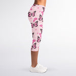Pink Monarch Butterfly Pattern Print Women's Capri Leggings
