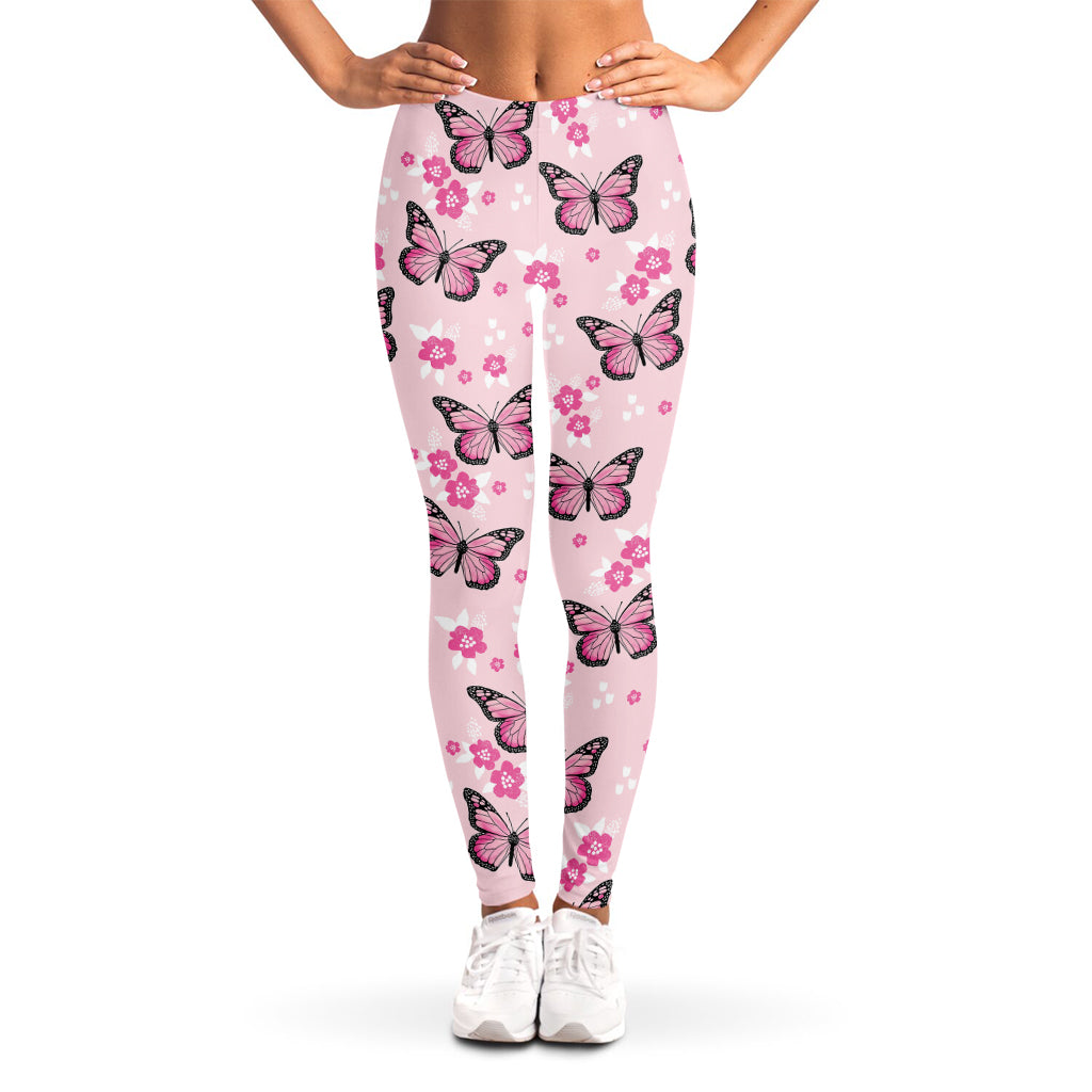 Pink Monarch Butterfly Pattern Print Women's Leggings
