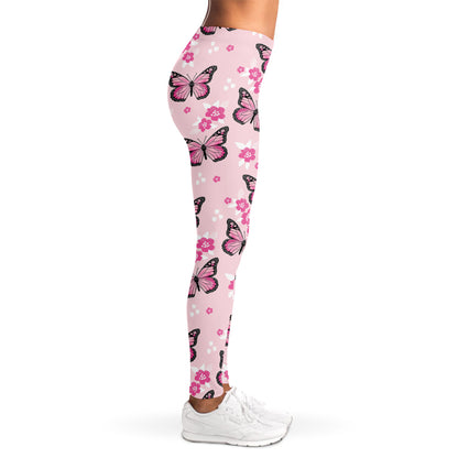 Pink Monarch Butterfly Pattern Print Women's Leggings