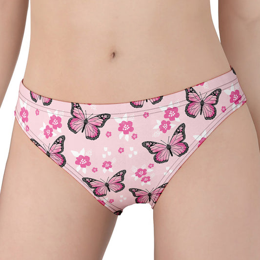 Pink Monarch Butterfly Pattern Print Women's Panties