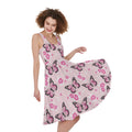 Pink Monarch Butterfly Pattern Print Sleeveless Knee Length Dress