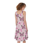 Pink Monarch Butterfly Pattern Print Women's Sleeveless Dress