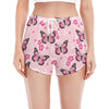 Pink Monarch Butterfly Pattern Print Women's Split Running Shorts