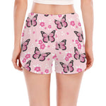 Pink Monarch Butterfly Pattern Print Women's Split Running Shorts