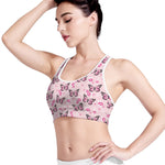 Pink Monarch Butterfly Pattern Print Women's Sports Bra