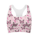 Pink Monarch Butterfly Pattern Print Women's Sports Bra