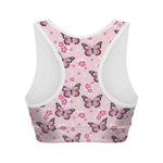 Pink Monarch Butterfly Pattern Print Women's Sports Bra