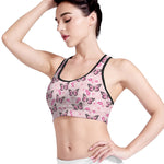 Pink Monarch Butterfly Pattern Print Women's Sports Bra