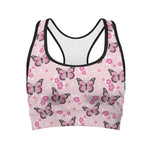 Pink Monarch Butterfly Pattern Print Women's Sports Bra
