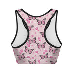 Pink Monarch Butterfly Pattern Print Women's Sports Bra