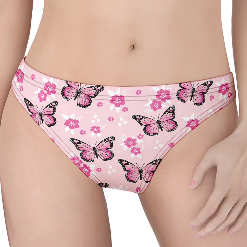 Pink Monarch Butterfly Pattern Print Women's Thong