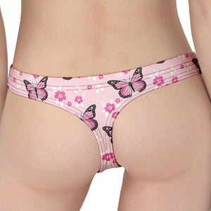 Pink Monarch Butterfly Pattern Print Women's Thong