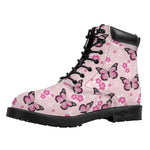 Pink Monarch Butterfly Pattern Print Work Boots