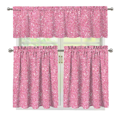 Pink (NOT Real) Glitter Print 3 Piece Kitchen Curtains