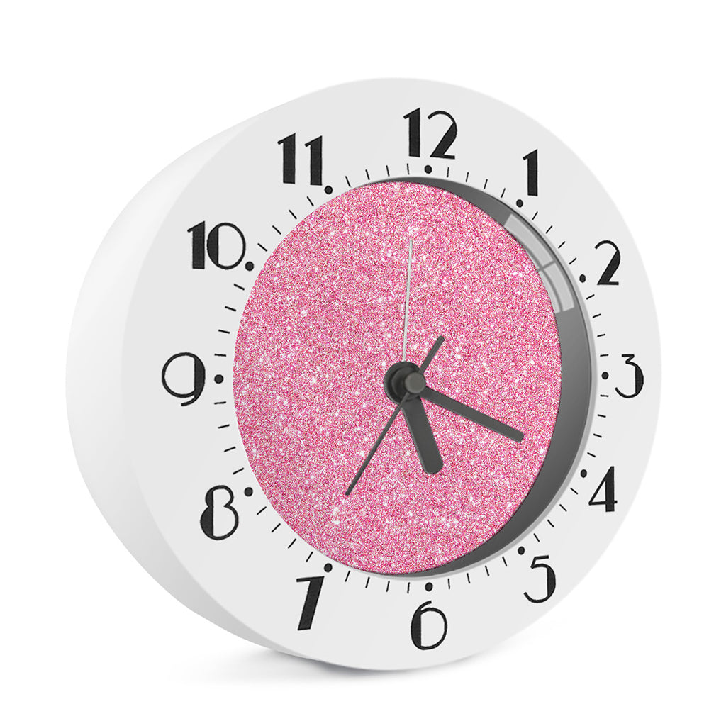 Pink (NOT Real) Glitter Print Alarm Clock