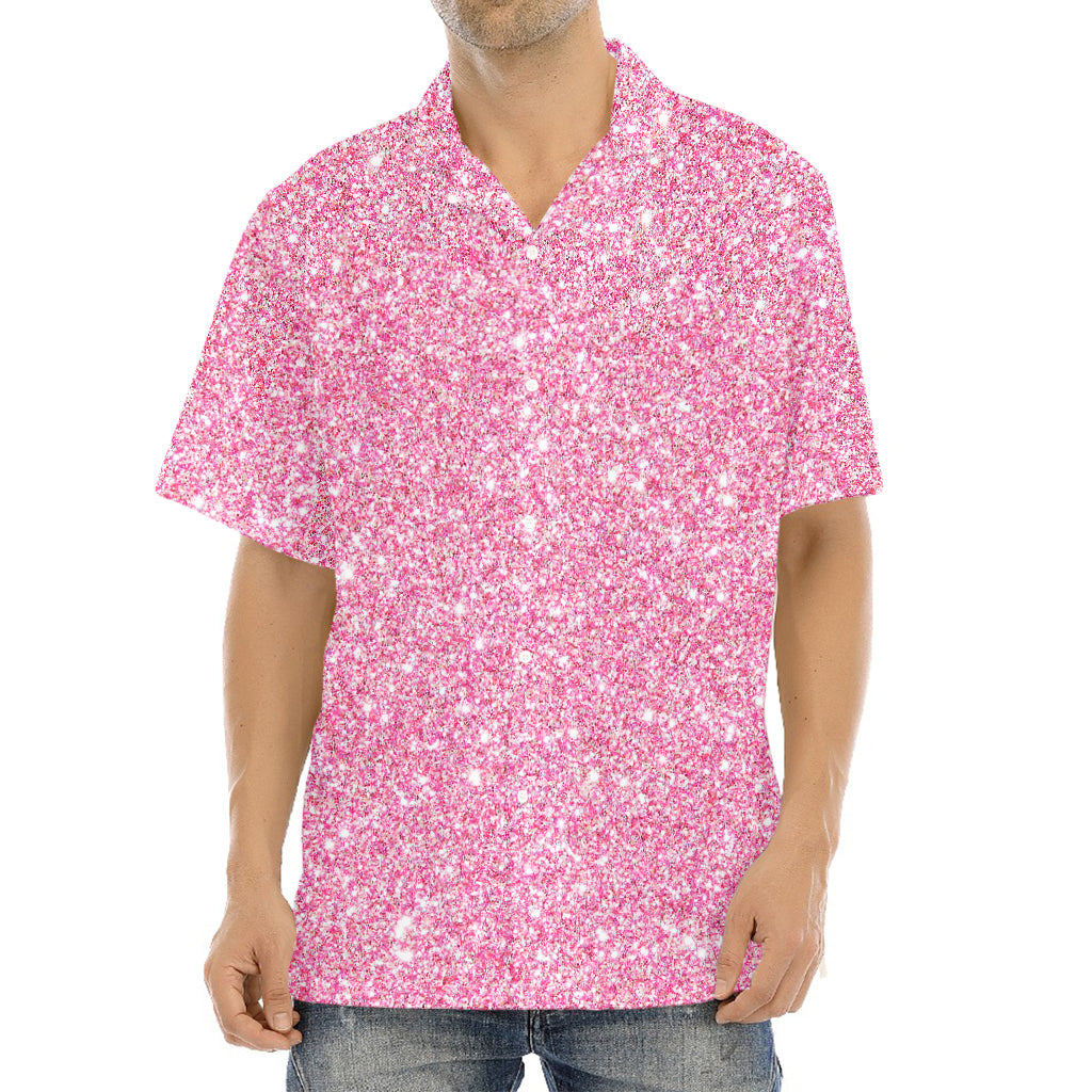 Pink (NOT Real) Glitter Print Aloha Shirt